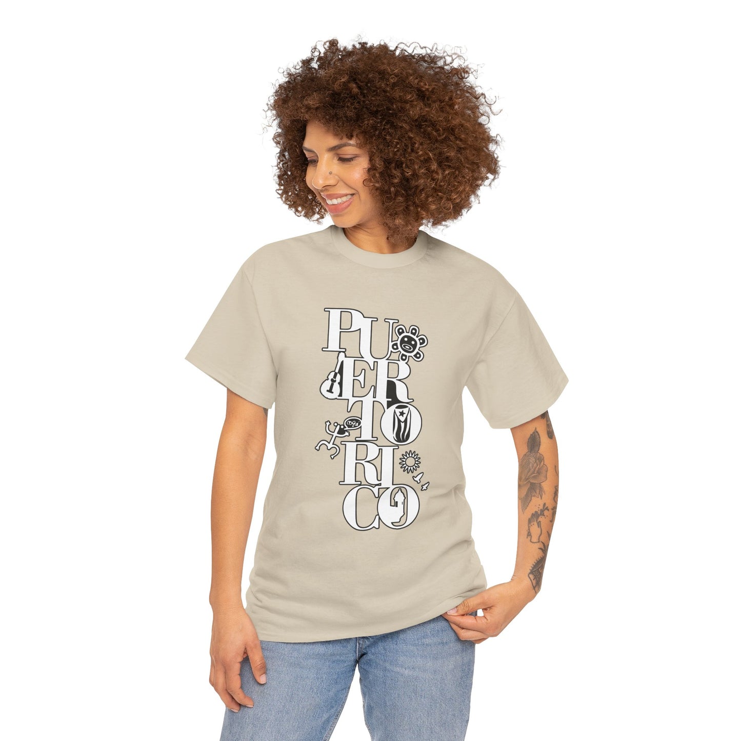 Puerto Rico Floral Vertical Tee — Retro Typography Island Shirt