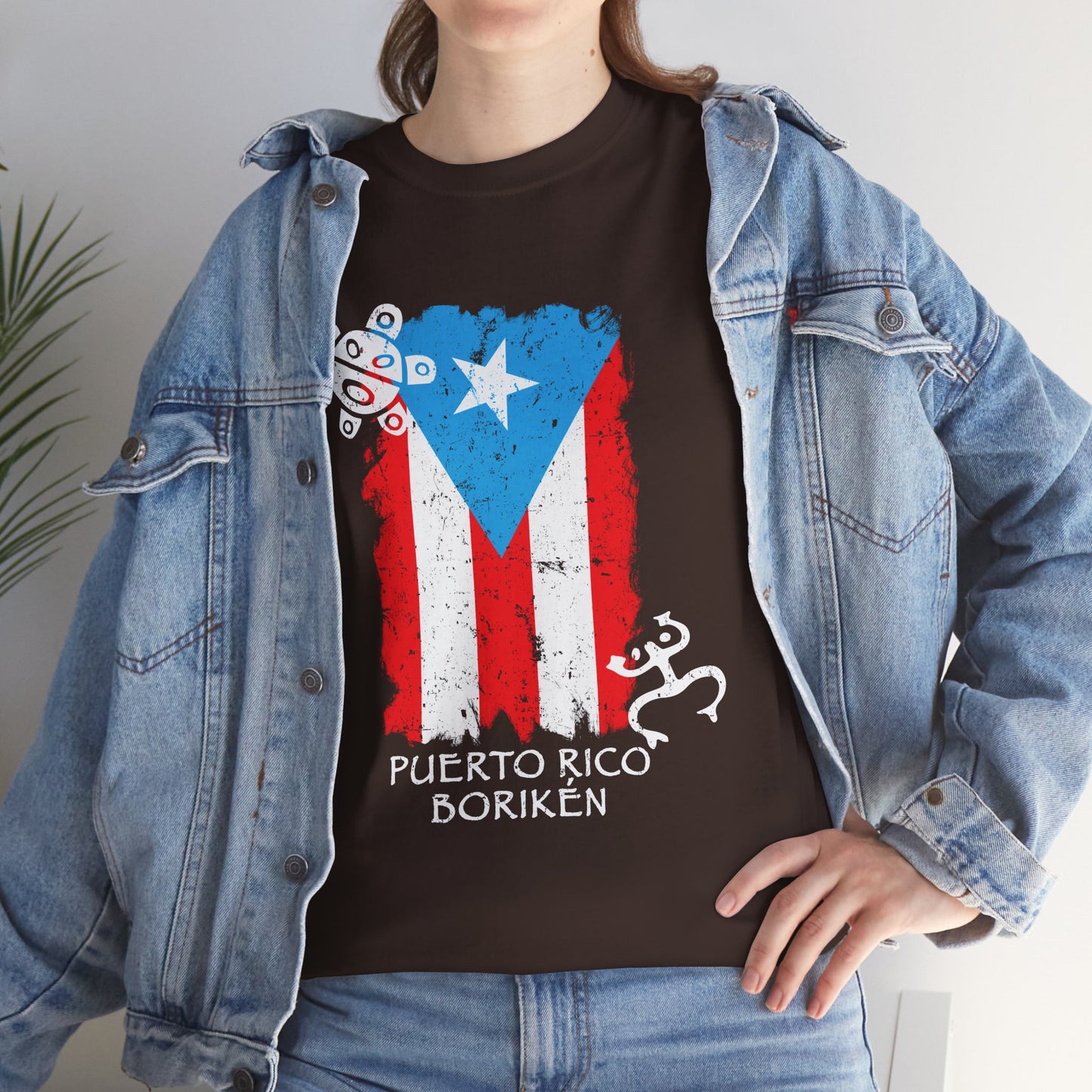 Puerto Rico Borikén Flag Tee — Taíno Petroglyph Heritage Vintage
