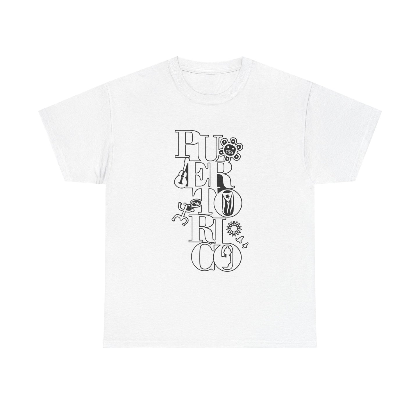 Puerto Rico Floral Vertical Tee — Retro Typography Island Shirt