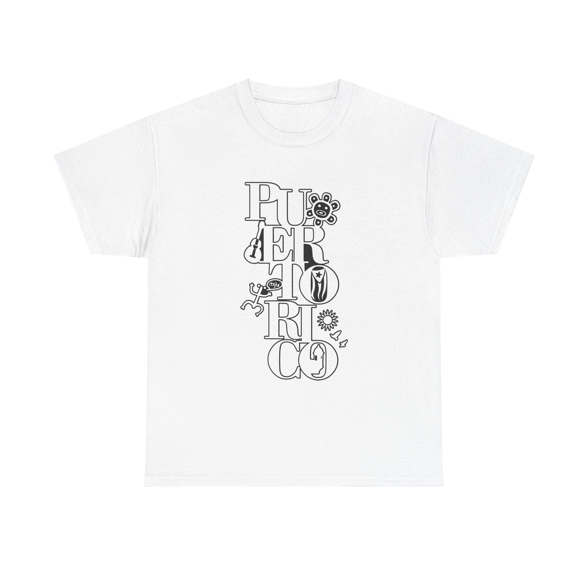 Puerto Rico Floral Vertical Tee — Retro Typography Island Shirt