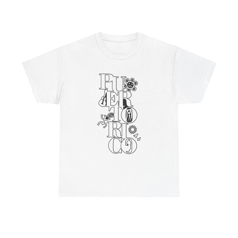 Puerto Rico Floral Vertical Tee — Retro Typography Island Shirt