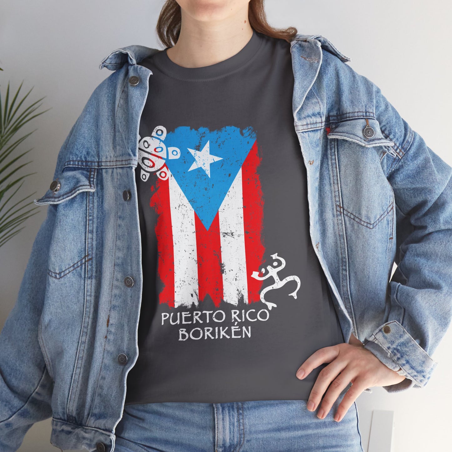 Puerto Rico Borikén Flag Tee — Taíno Petroglyph Heritage Vintage