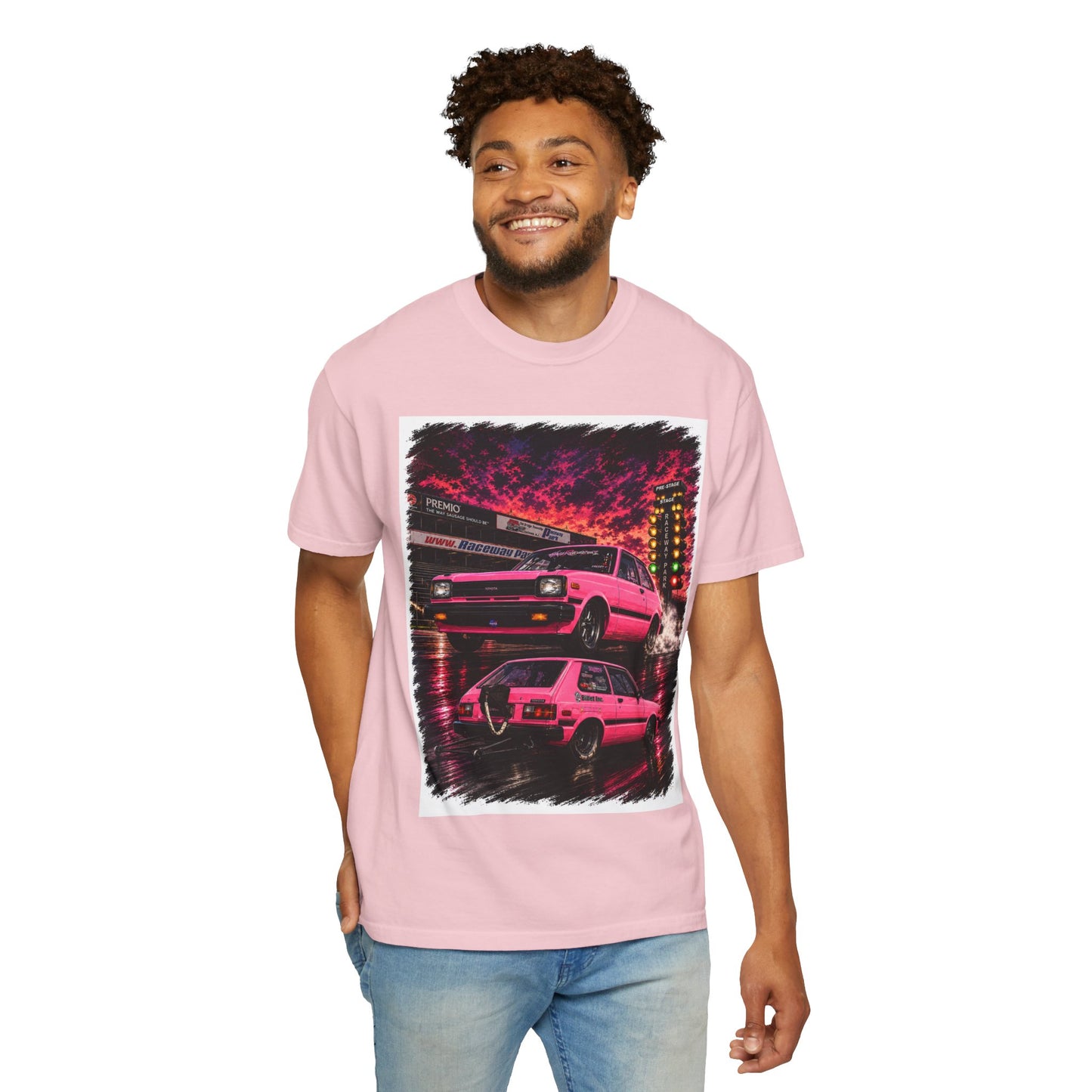 Retro Pink Starlet T-Shirt — Neon Pink Skyline Racing Graphic