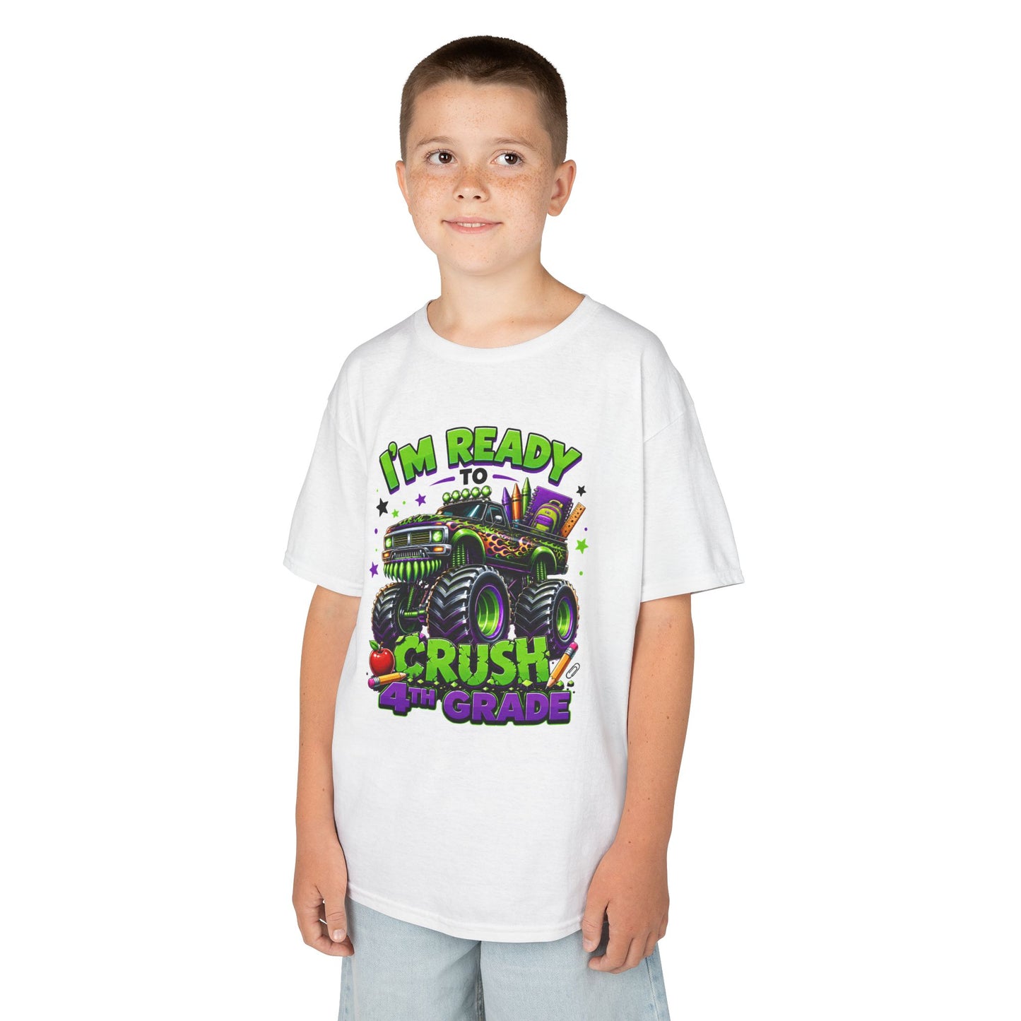 I’m Ready to Crush 4th Grade Monster Truck Kids T-Shirt – Back to School Tee