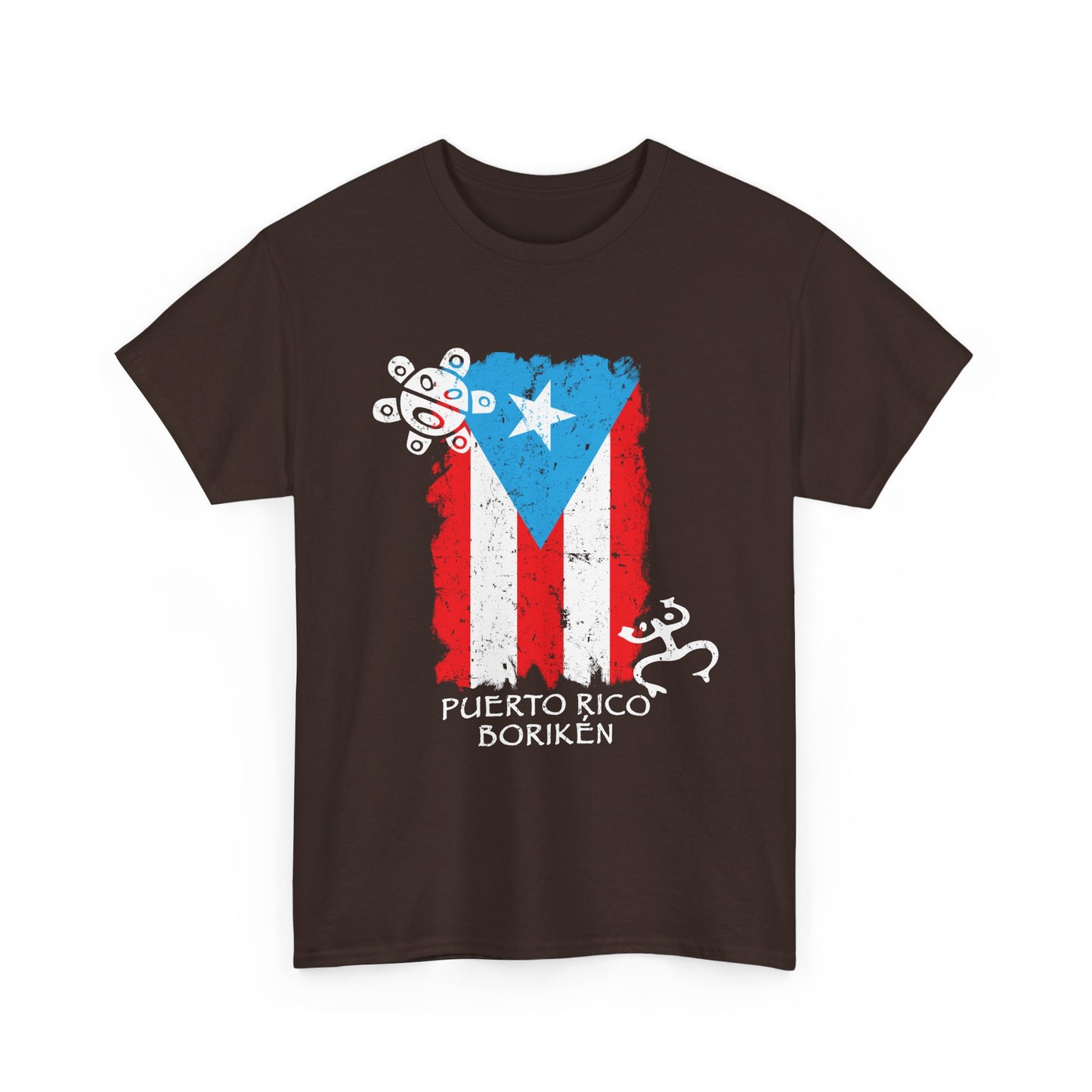 Puerto Rico Borikén Flag Tee — Taíno Petroglyph Heritage Vintage