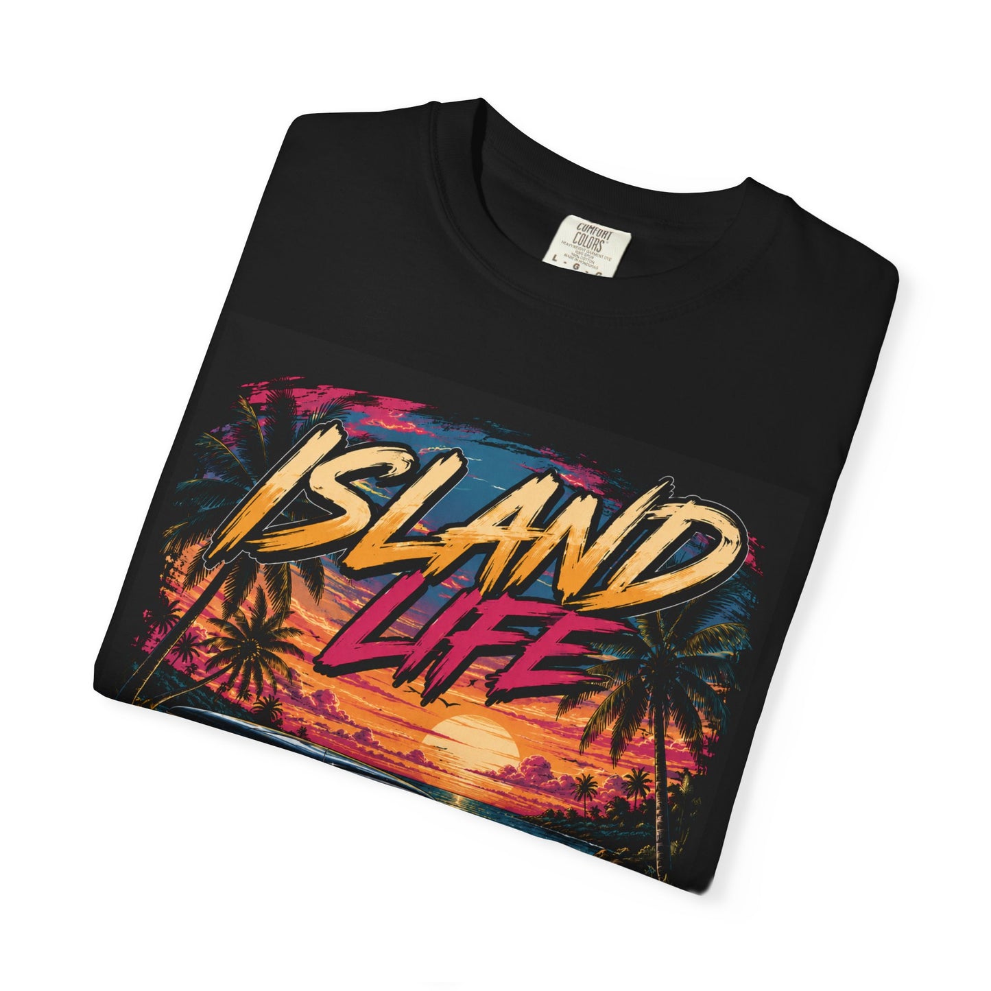 Island Life T-Shirt — Retro Beach Sunset with 57 Chevy Nomad