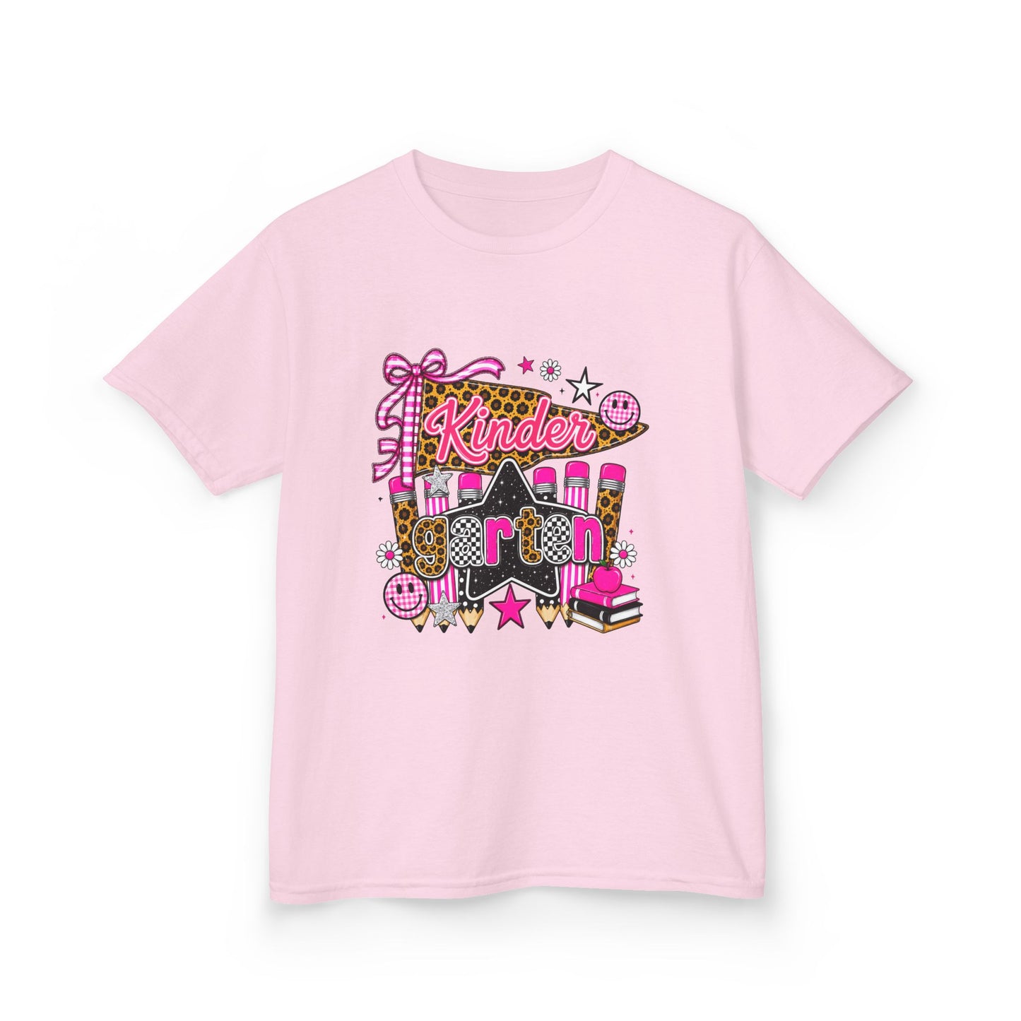 Kindergarten Girl Back to School T-Shirt – Pink Leopard First Day of Kindergarten Tee