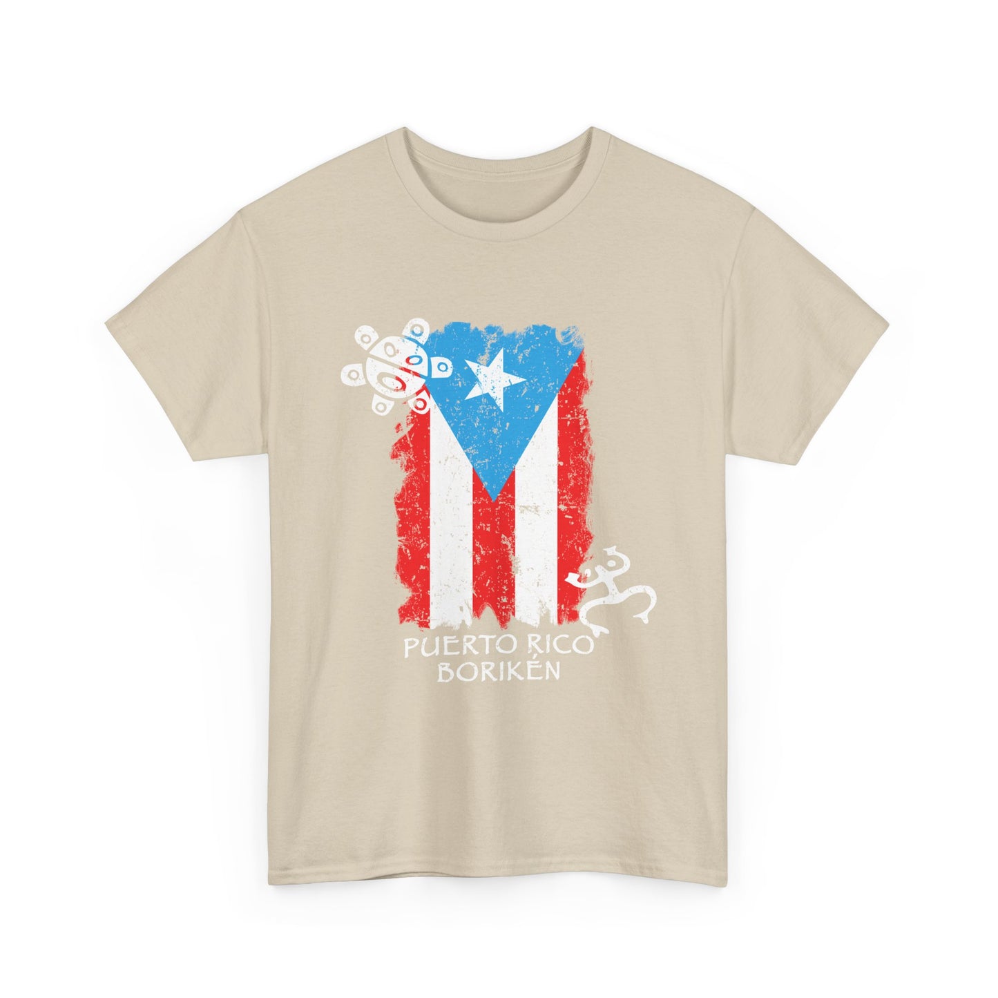 Puerto Rico Borikén Flag Tee — Taíno Petroglyph Heritage Vintage