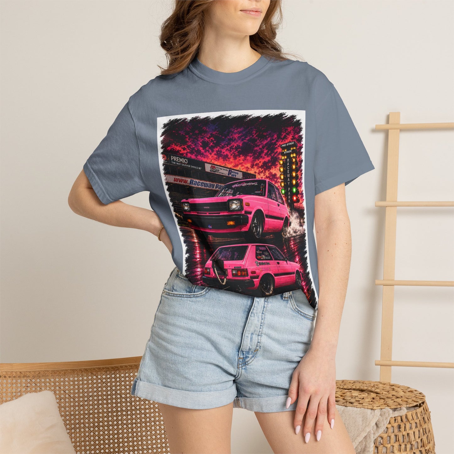 Retro Pink Starlet T-Shirt — Neon Pink Skyline Racing Graphic