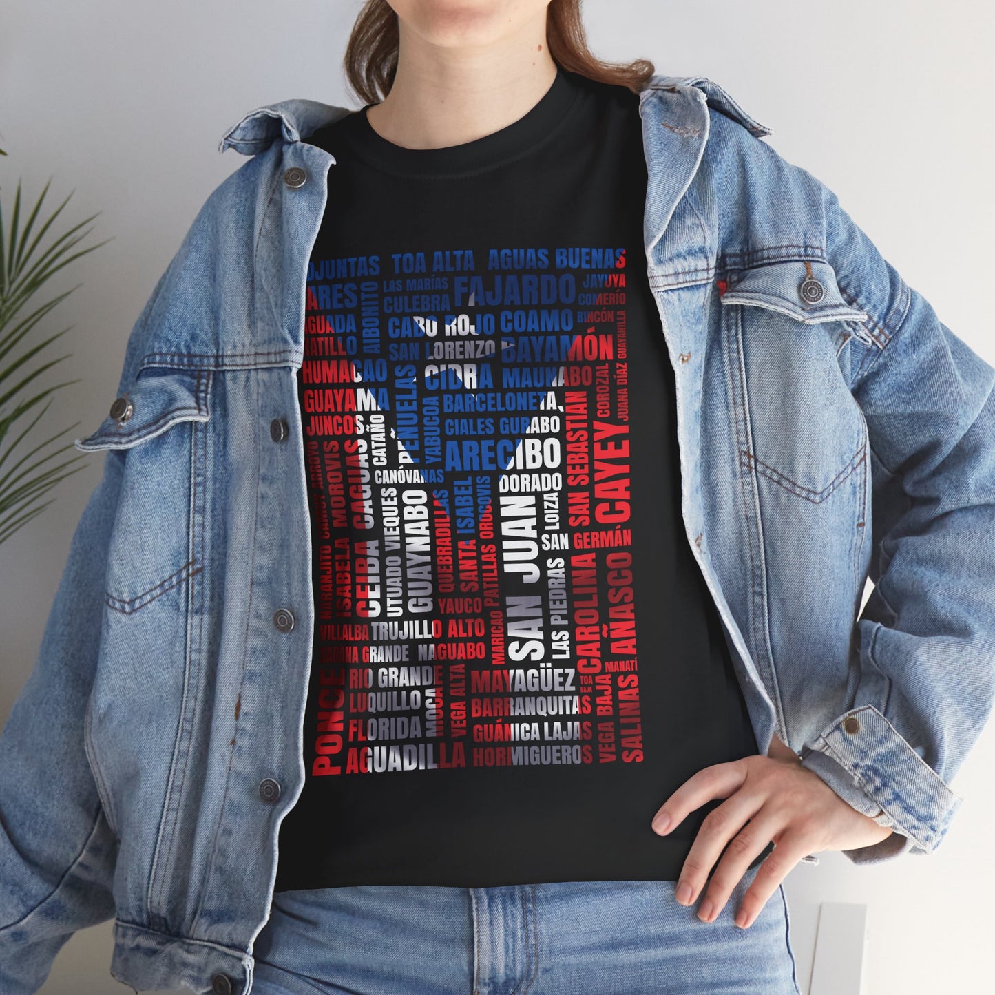 Puerto Rico Town Map Tee — "De Aquí, De Todos Lados" Typography Tribute