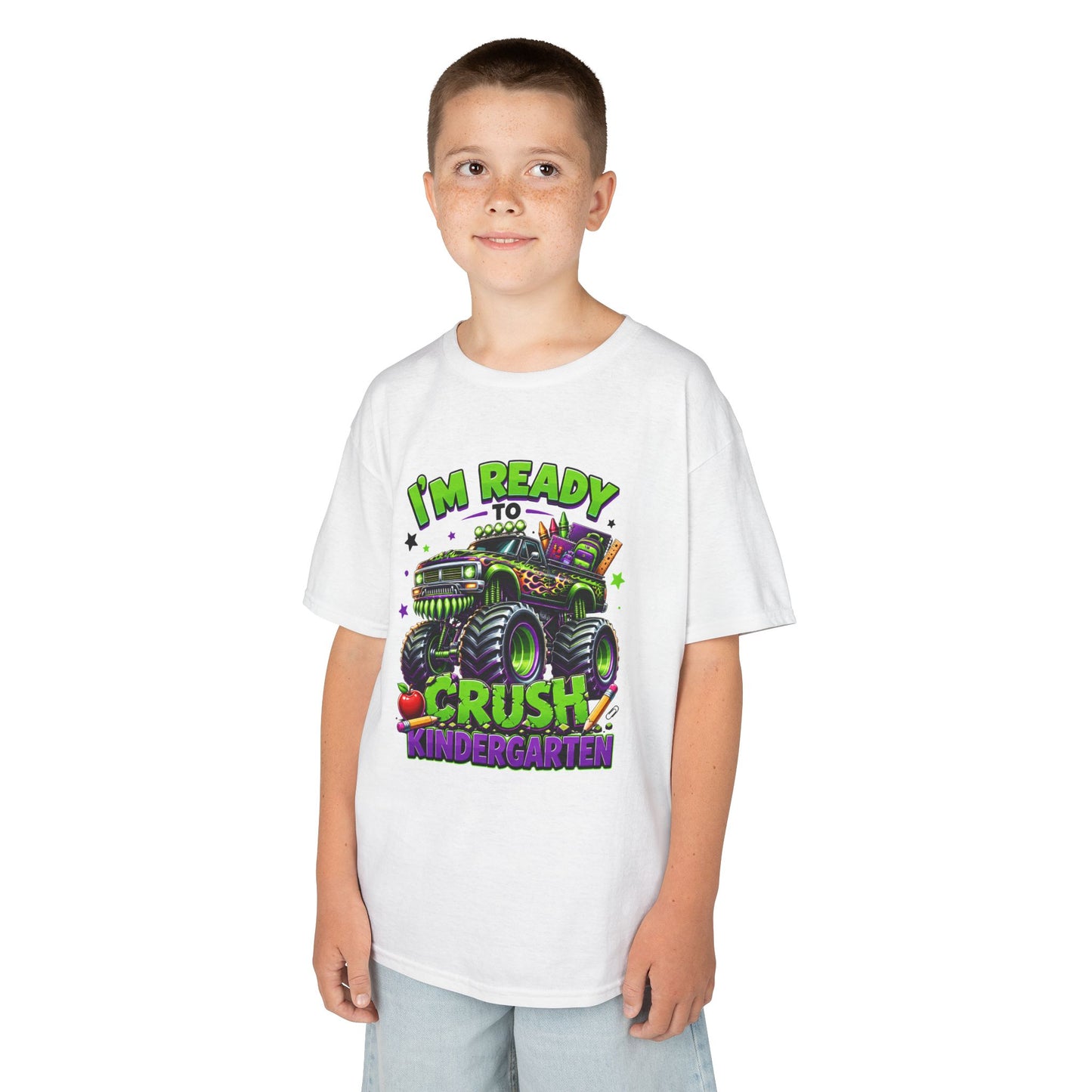 I’m Ready to Crush Kindergarten Monster Truck Kids T-Shirt – First Day of School Tee