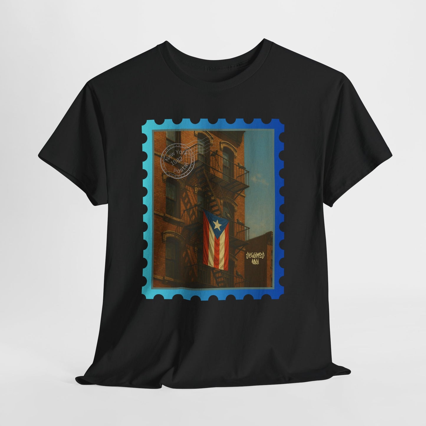 Seguimos Aquí Puerto Rican Pride Tee — New York 1982 Vintage Flag Tribute