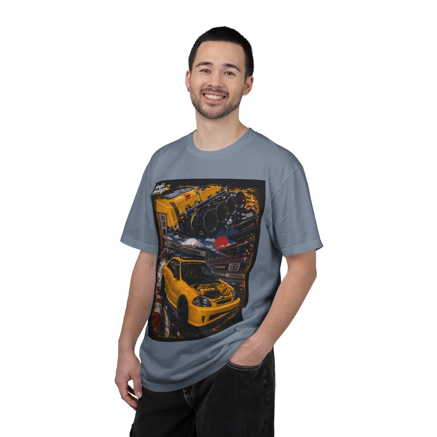 Street Racing Honda Civic T-Shirt — Yellow JDM Car Graphic Tee