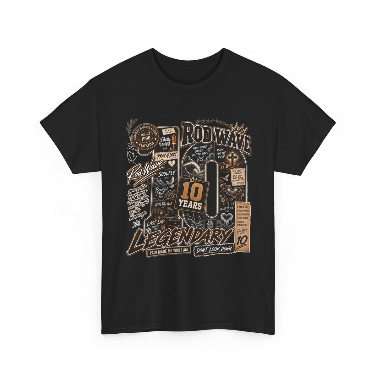 Rod Wave 10 Years Legendary – Pain, Purpose & Faith Hip-Hop Collage T-Shirt Design