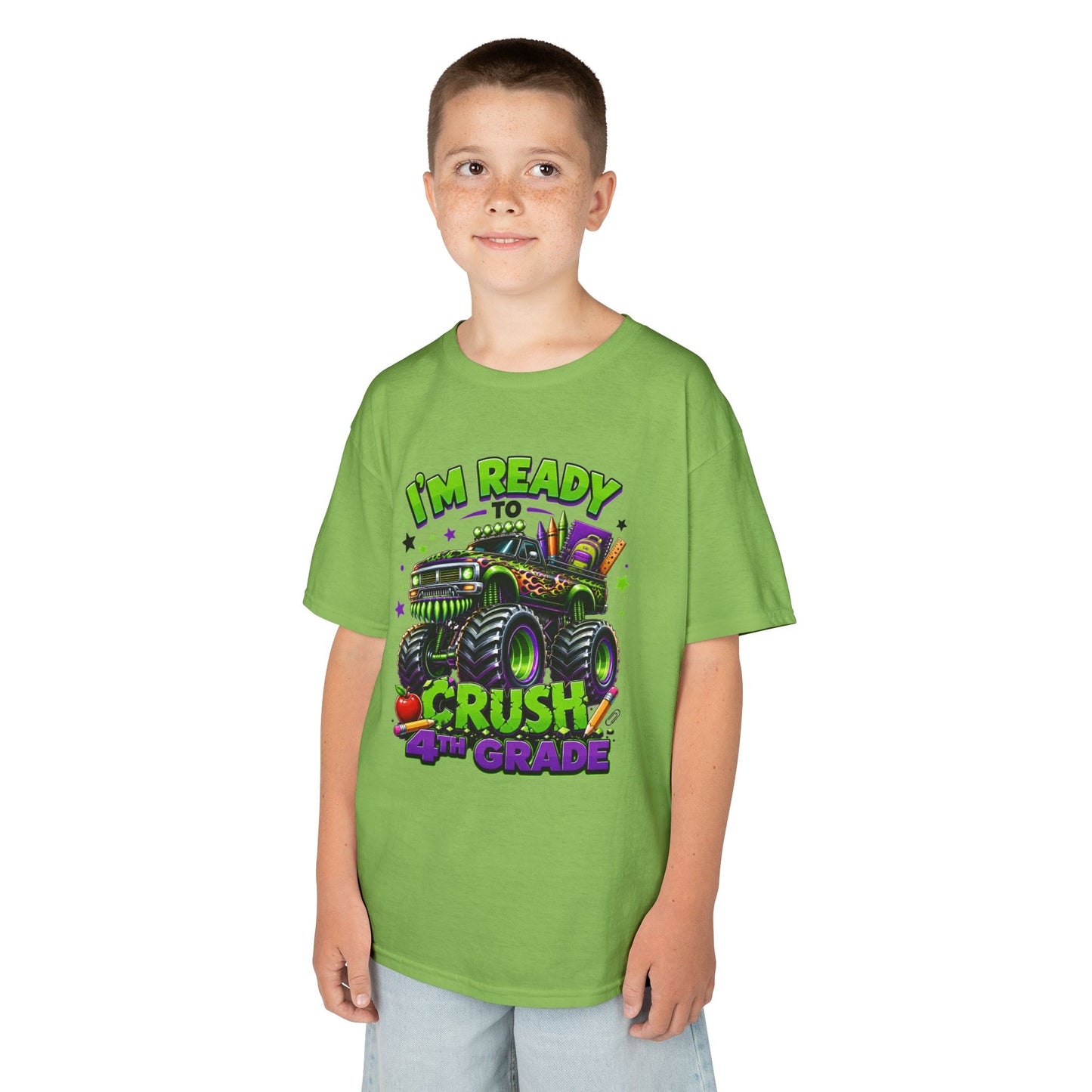 I’m Ready to Crush 4th Grade Monster Truck Kids T-Shirt – Back to School Tee