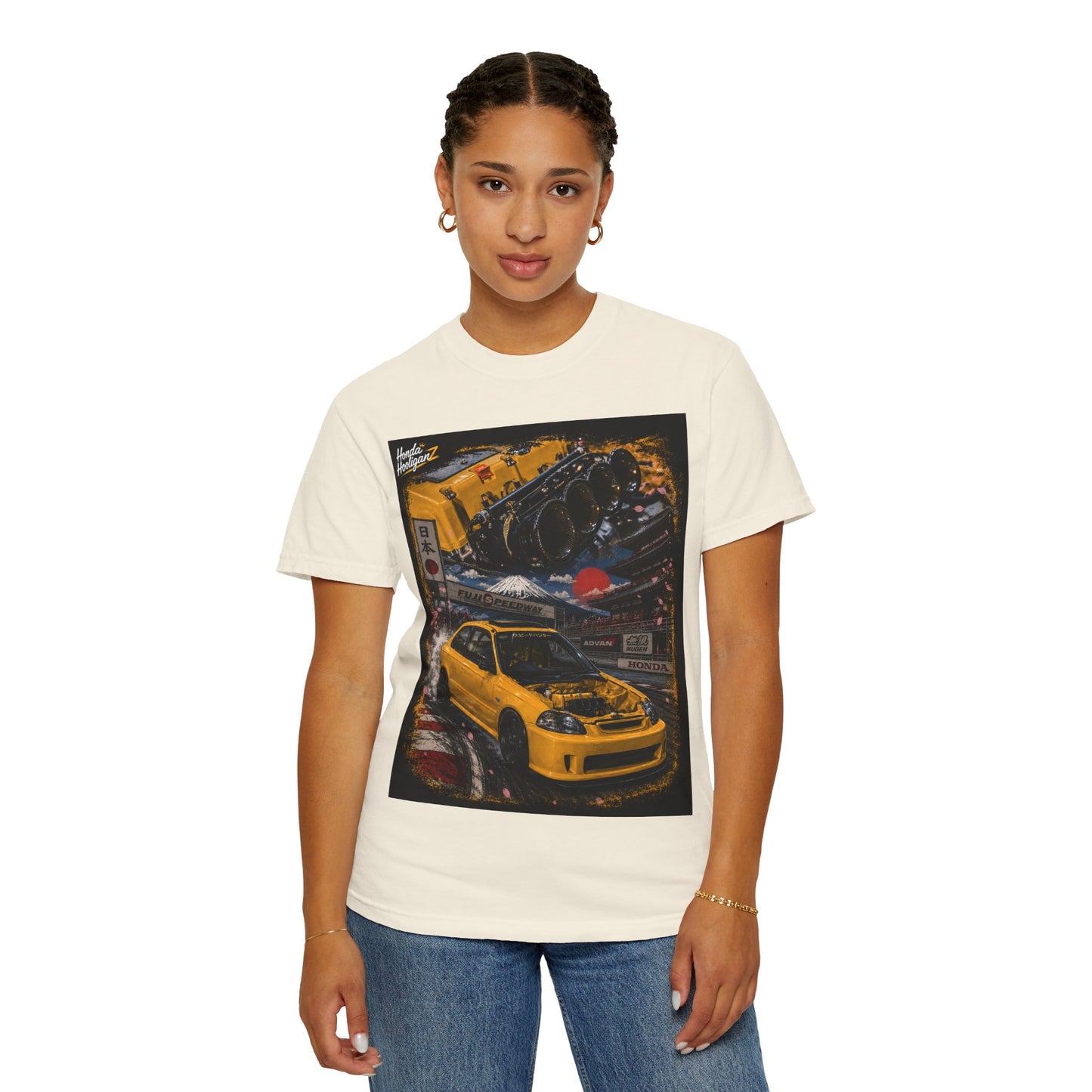 Street Racing Honda Civic T-Shirt — Yellow JDM Car Graphic Tee