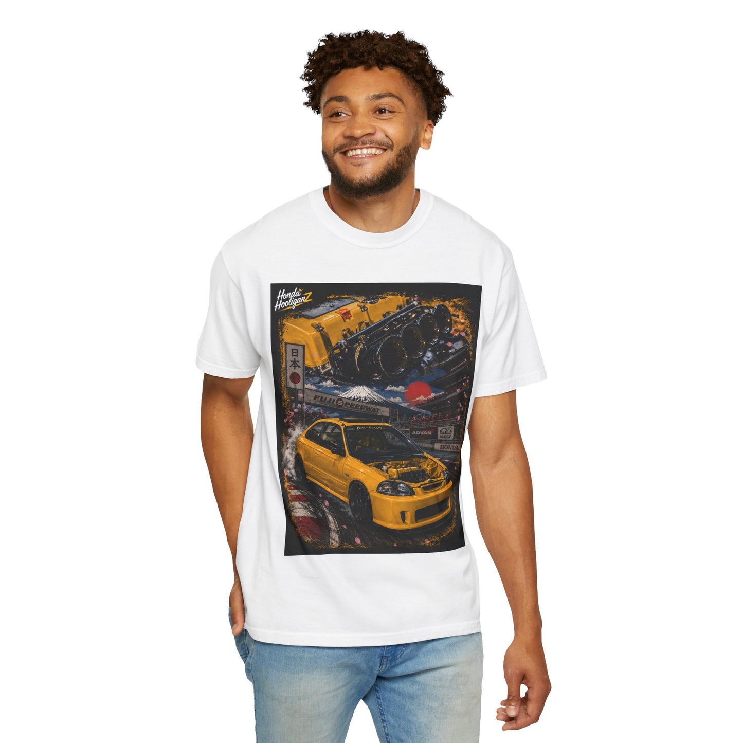 Street Racing Honda Civic T-Shirt — Yellow JDM Car Graphic Tee