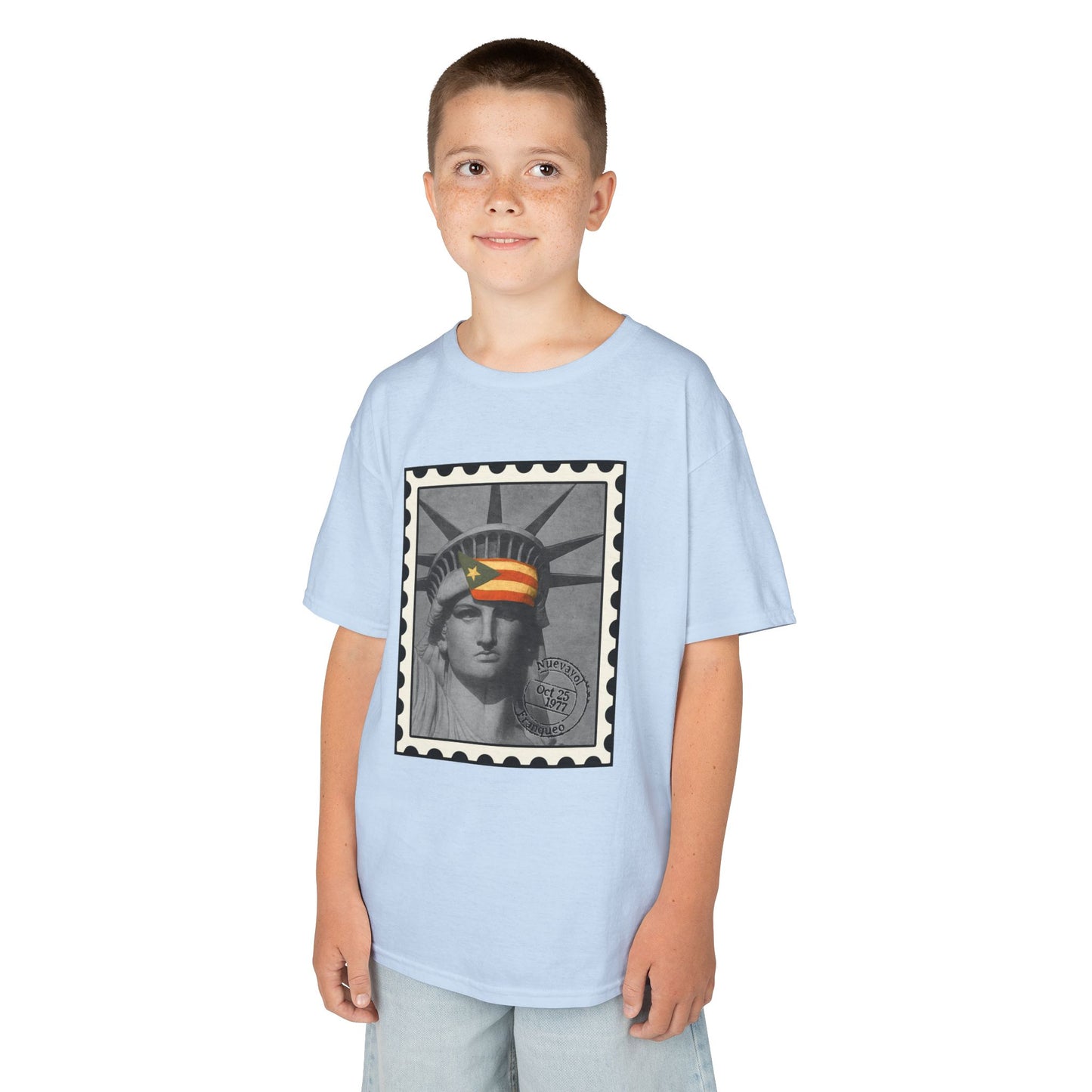 Puerto Rico Liberty Stamp Kids T-Shirt – Boricua Pride Design