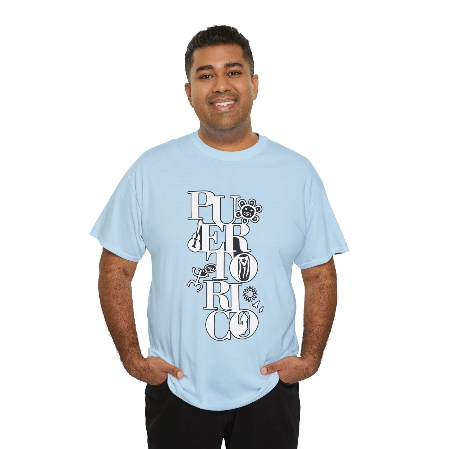 Puerto Rico Floral Vertical Tee — Retro Typography Island Shirt